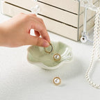 Ceramic Ring Dish, Jewelry Dish Holder, Small Trinket Tray Plate for Earrings Rings Necklaces Keys, for Mom Friend Sister (Green Surface) - color: Green Surface