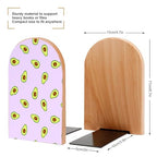 Wooden Bookends 2 Pcs,Avocado Purple Pattern Heavy Duty Office Book Ends Anti Slip Book Shelf Holder with Metal Base Decorative Book Stands - color: Avocado Purple Pattern