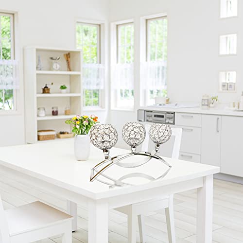 Crystal Candle Holders, 3 Arms Crystal Candelabras, Coffee Table Decorative Centerpieces for Living Room,Dinning Room Christmas Decoration, Wedding Decor,Home Decor,Wedding Gifts(Silver)