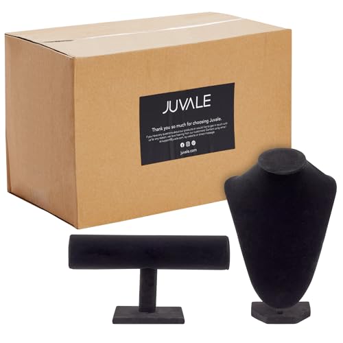 Juvale Necklace Display Stand & Bust Set - 2-Piece, Black Velvet, Modern Freestanding - Necklace Holder Stand & Bracelet Holder Display - Jewelry Showcase for Vendors & Photography