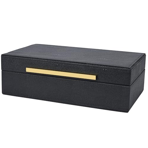 XIGEXIGE Small Black Shagreen box Faux Leather Decorative Box,Keepsake And Memory Storage Decorative Boxes with Lids for Modern Home Decor Jewelry Box Organizer - color: Black-1