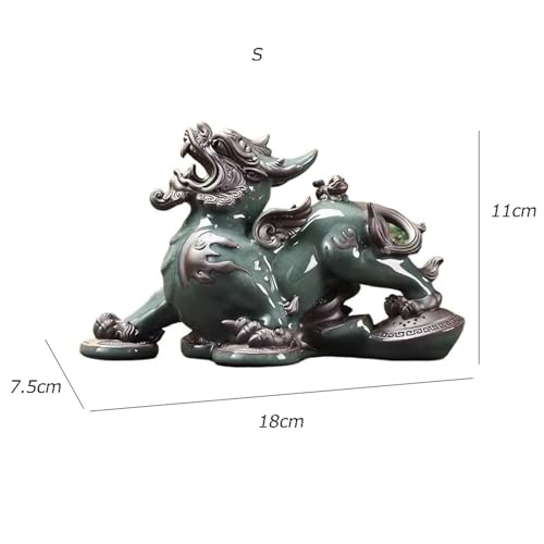 Feng Shui Decoration Creative Wealth Attraction Pixiu Decoration Home Living Room Entrance Office Tea Table Decoration Luxury Ceramic Crafts Desktop Decor Statue (Color : Right, Size : Small)