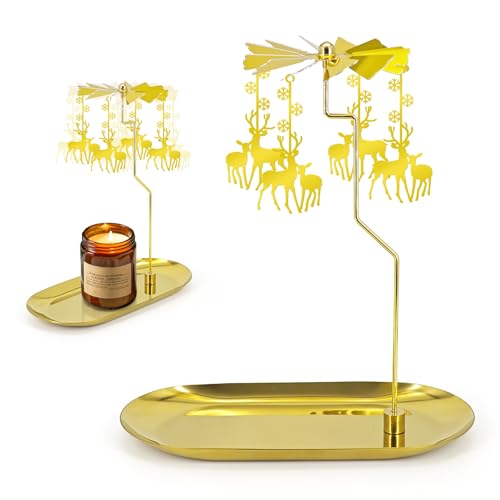 Carousel Candle Holder - Spinning Rotary Holder with Tray for Jar Candles Scented and Tea Lights, Unique Home Decor Gifts for Christmas Party, Valentine's Decor, Table Centerpiece(Reindeer) - color: Reindeer