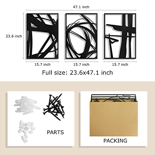 Pinetree Art Black Abstract Metal Wall Art, 3D Textured Metal Wall Sculptures, Hollow Out Design Modern Wall Decor for Living Room Bedroom Home Office (M, 16" x 24" x 3pcs) - size: L(16"x24"x3pcs)