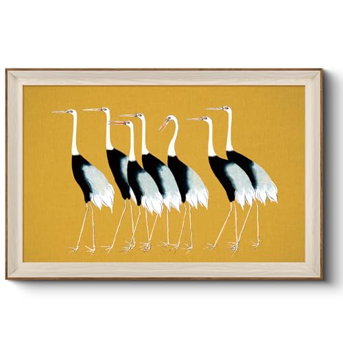 VIYYIEA Framed Wall Art for Living Room, Cranes Canvas Prints, Vintage Home Decor, Animals Oil Painting Picture, Bathroom Wall Decor Gifts for Friends or Family -【Seven Cranes】-(36L x 24W) - color: Animals-【Seven Cranes】, size: 36"L x 24"W