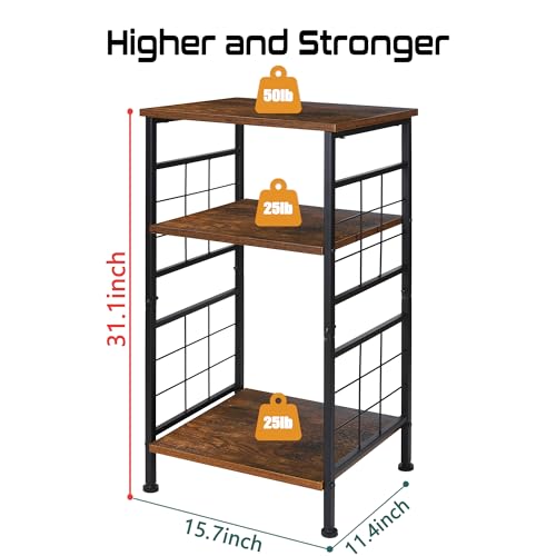 GIOTORENT 3-Tier Tall End Table, Narrow Night Stand with #-Design Sturdy Frame, Small Bed Side Table for Small Space in Living Room,Bedroom,Office,Bathroom(Brown)