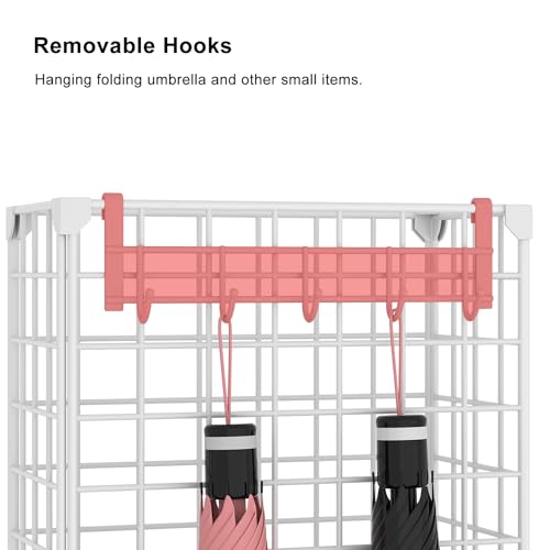 AWTATOS Umbrella Holder Entryway, Umbrella Stand Freestanding, Metal Square Umbrella Rack Organizer with a Removable Drip Tray, Hooks, White - color: White