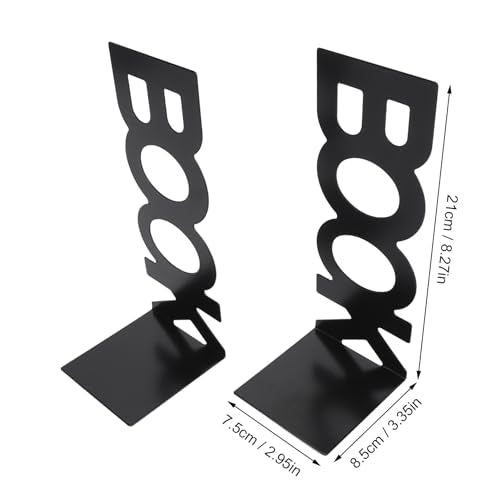 Metal Decorative Bookends Keep Upright for School Office, 1 Pair Heavy Books Stopper for Shelves, Book Ends for Home Decor (Black) - color: Black