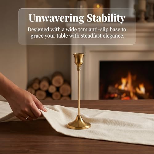 French Gold Taper Candle Holders 2 Sets(6 Pcs) - Tall Metal Candlestick Holders for Table Centerpiece, Formal Dinner, Wedding, Fireplace Mantel Decor, Fits 3/4 Inch Thick Candles - color: French Gold