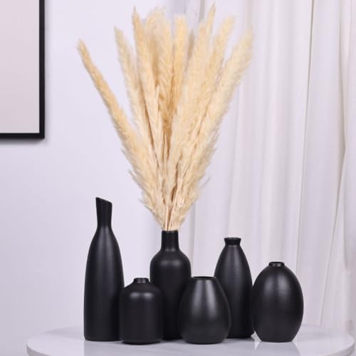 6 Pack Small Black Ceramic Bud Vases for Home Decor - Modern Boho Small Vases for Centerpieces in Bulk, Mini Flower Vases for Dry Flowers, Wedding, Table, and Party Decorations - color: Black Set