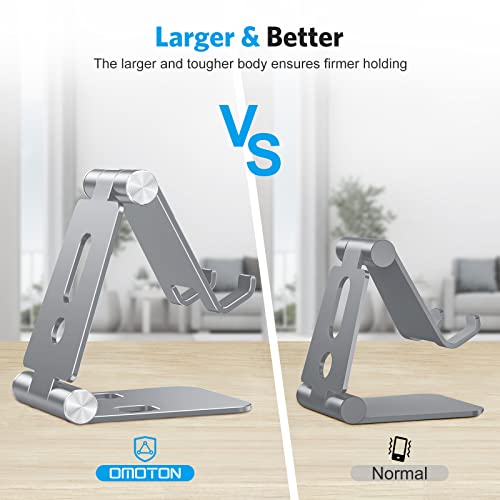OMOTON Foldable Cell Phone Stand, C4 Portable Aluminum Phone Holder, Adjustable Phone Dock Cradle Compatible with iPhone 16/15/14 Pro Max, Samsung Galaxy, Small Tablets and Other Phones, Grey - color: Grey