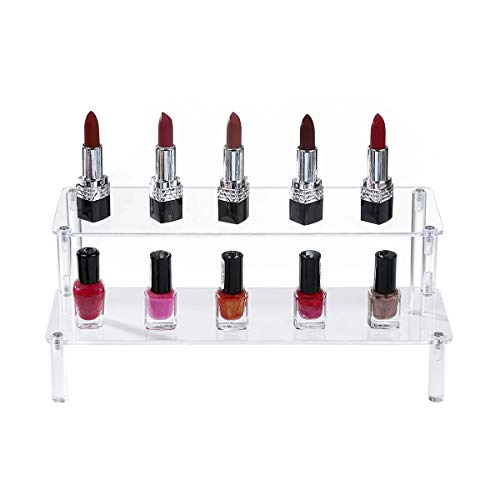 BYCY Acrylic Clear 2-Tier Riser Display Shelf for Figures, Desserts Holder, Collections Organizer and Cosmetic Items Shelf (12" x 6.9" x 4.25") - color: 2tier-clear