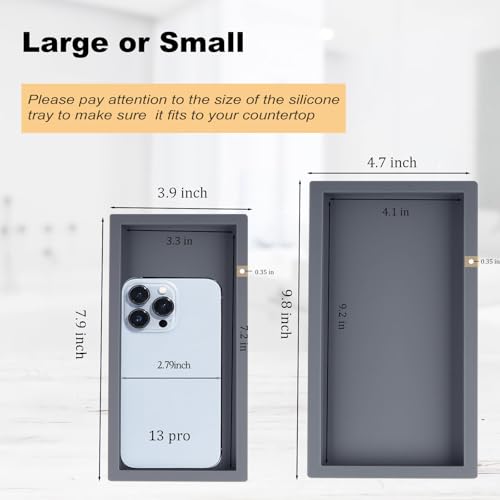 Small Silicone Bathroom Vanity Tray Rectangle Soap and Sponge Holder Kitchen Sink Organizer for Scrubber, Lotion Bottles, Perfume, Jewelry, Candle, Key Trinket Ring, Grey - color: Gray, size: 7.9" x 4.0"