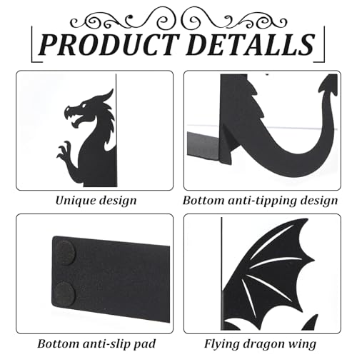 Geelin Dragon Metal Bookends Set of 2 Styles Fantasy Book Ends for Shelves Bookshelf Home Office Desk Bookshelf Decor Gift for Dragon Lovers and Reading Enthusiasts - style: Evil Dragon