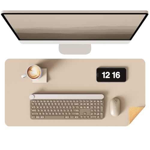YSAGi Double-Sided Desk Pad, 35.4"x17" Leather Desk Mat, Eco Cork Desk Pad Protector,Large Mouse Pad,Waterproof Desk Blotter for Office/Home (Beige/Cork) - color: Beige/Cork, size: 35.4"x17"