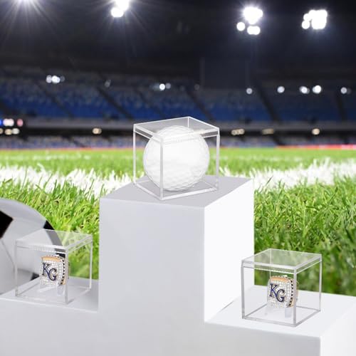 4 Pack Championship Ring Display Case Clear Acrylic Ring Case Display Box for Sports Baseball Softball Football Basketball Single Ring Coin Holder Stand, 2.16 Inch - size: 4 Pack