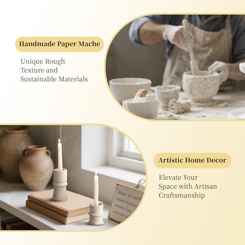 Romadedi Candlestick Holders Boho Decor: Taper Candle Holders Paper Mache for Living Room Modern Decorations White Candle Stick Dining Table Centerpiece Fireplace Home Decoration Beige - color: White