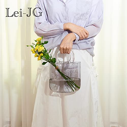 Thickened Glass Purse Vase for Flowers Gift Set-(Handmade 5mm Crystal-Unique Cute Clear Bag Vase with Reinforced Gift Box, Premium Table Centerpiece for Wedding/Mothers Day (Light Grey) - color: Light Grey