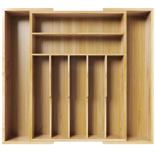Kitsure Silverware Organizer - Expandable Bamboo Kitchen Drawer Organizer for Cooking Utensils and Cutlery, Sturdy & Thickened Kitchen Organizers and Storage Solution, XX-Large, Natural - color: Natural, size: XX-Large