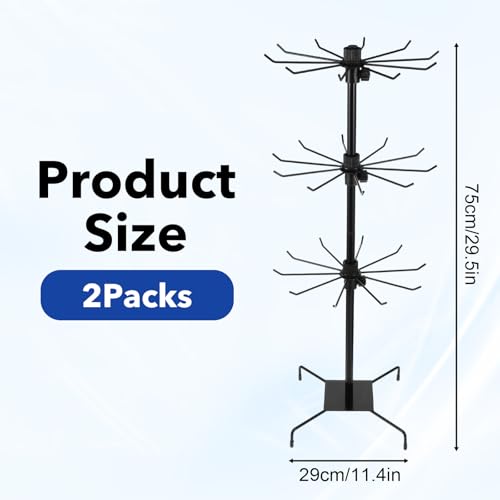 COMNICO 2 Pcs Retail Display Stand, 3-Tier Rotating Rack Black Metal Necklace and Bracelet Organizer Jewelry Stand Heavy Duty Adjustable Countertop Stands for Retail Earring Keychains Jewelry