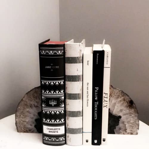 JIC Gem Black Agate Bookend(s) Bookends for Shelves to Hold Books geode bookends with Rubber Bumpers for Office and Home Decoration(1 Pair 2 to 3 Lbs) - color: Black Dyed, size: 2-3LBS.