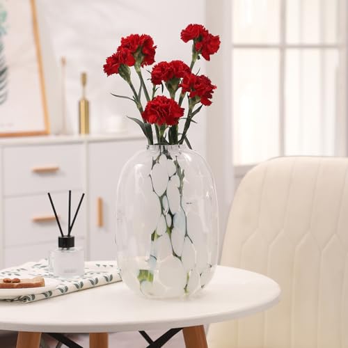 White Glass Vase, Large Glass Vase for Flowers, Modern Flower Vases, Tall Floor Vases for Living Room, Dining Table, Mantle, Shelf, Wedding, Office, 10 Inches - color: White