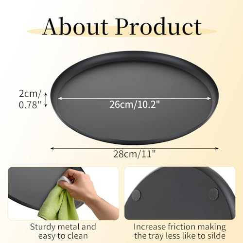 Romadedi Black Decorative Candle Tray - Round Trays Decor for Coffee Table Centerpiece Metal Serving Tray for Kitchen Counter Organizer Modern Farmhouse Home Decorations, 11 Inch