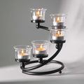 1PC Clear Chunky 5 Cups Metal Tea Light Candle Holders for Table Centerpiece, Glass Votive Tealight Holders/Candelabra Candlestick Holders for Wedding,Party, Anniversary,Christmas(Black) - color: Black