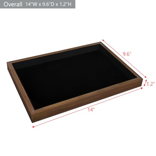 MOOCA 2 Pcs Wooden Jewelry Display Tray, Presentation Tray, Organizer for Rings, Necklaces, Earrings, and Accessories, Walnut Color with Black Suede, 14" W x 9.6" D x 1.2" H - color: 1 Compartment, Walnut/Black