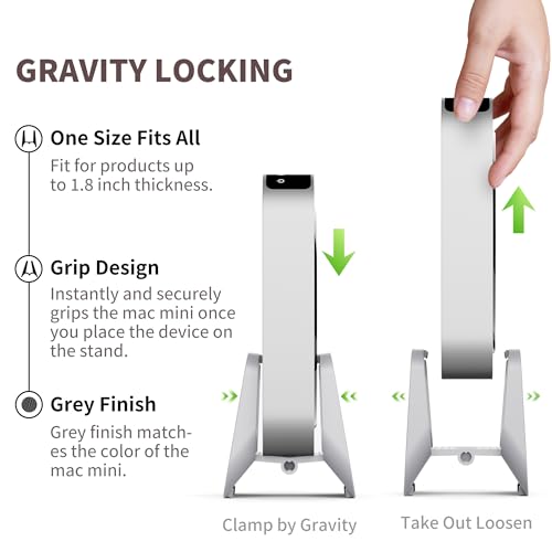 AFOOYO Mac Mini Stand, ABS Vertical Holder - Universal Fit for Mac Mini 2010-2024 M1 M2 M4 Pro, Compatible with Laptop & Mini PC (Gray)