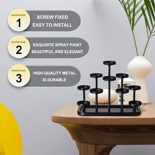 10arms Tea Candle Holder Tray, Metal Black Candlestick Holder, Candle Holders Set of 10, for Dining Room, Table Centerpiece Decor,Decorative Tray… - size: tea's 10arms