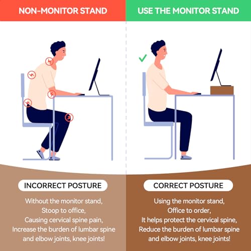 KIRIGEN Monitor Stand Wooden -Desk stand wood for Computer / Laptop/ TV Printer - Monitor Arms & Stands Desk Riser for Office Organizers -Desktop Workspace (59,Dark Brown) - color: Dark brown, size: 59cm