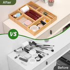 Vincona Bamboo Drawer Organizers Set, 5-Piece Multi-Use Wood Storage Organizers, Desk Drawer Tray for Kitchen, Bathroom, Office, Dresser, Bamboo Box Bin for Jewelry, Makeup, Junk, Gadgets - size: 6 Grids