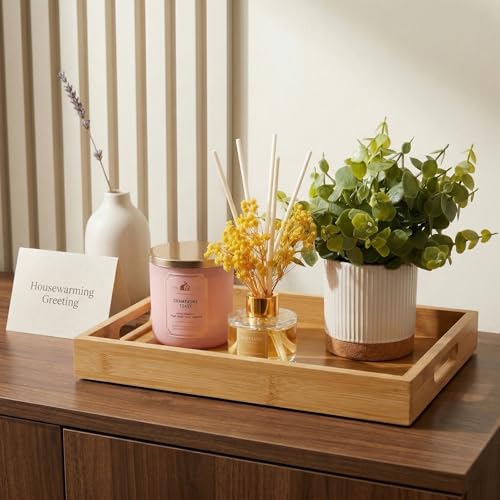 Perfume Plate Tray with Handle - Natural Bamboo Wood Display Tray for Dresser, Coffee Table, or Bathroom, 11.4x7.9 Inches, Jewelry and Perfume Organizer (1, Natural) - color: Natural