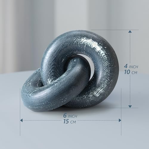 EOSAHR Boho Pine Wood Knot Decor Blue Wooden Chain Link Sculpture for Coffee Table, Bookshelf & Side Table Simple Modern Decorative Knot for Stylish Home Decor - color: Blue