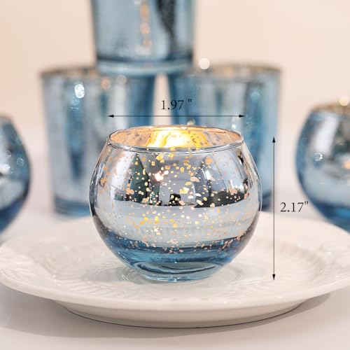 LETINE 36pcs Blue Votive Candle Holders - Elegant Mercury Glass Tea Light Candle Holder Set for Spring Summer Weddings, Holiday Season Decorations, Valentine's Day Table Centerpieces - color: Blue