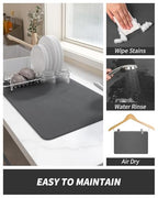 AMOAMI Dish Drying Mat for Kitchen Counter-Coffee Mat Bar Accessories, Hide Stain, Rubber Backed, Absorbent, Fit Under Coffee Maker, Espresso Machine, Pot, Dish Rack, 12"x19", Dark Grey - size: 12"x19"