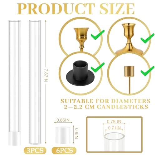 3 Pack 7.9” Acrylic Bud Vase — Cylinder Bud Vase for Taper Candlesticks, Flower Vase with Silicon Rubber Case Fits Candlestick Size 20-22mm, Perfect for Tablescapes, Weddings & Home Decor - size: 3 PC Solid