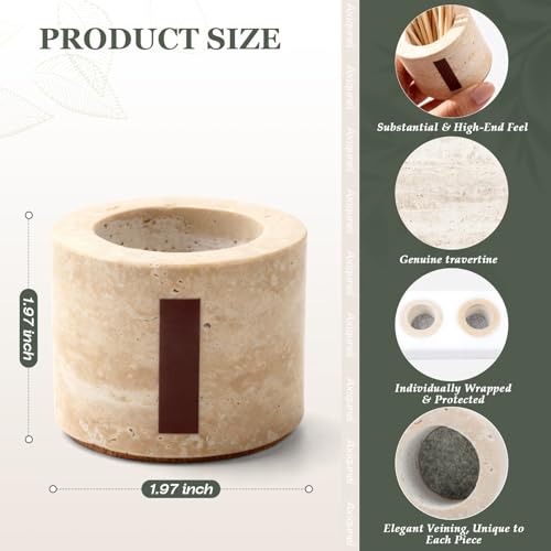 Travertine Match Holder Set of 2 - 2.6x2 Inch Handmade Decorative Matchstick Box with Striker for Fireplace, Candle, Home Decor - Matches Not Included