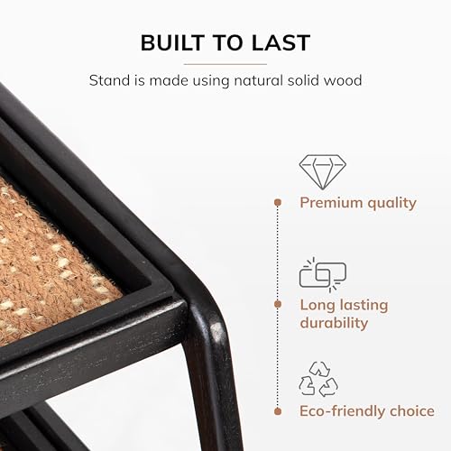 Anji Mountain Heavy Duty Waterproof Wooden Shoe Storage Mat Organizer/Boot Storage Tray Multi Use for Entryway with Coir, Tan and Khaki Insert, 2 Tier, Fits 4 Pair (26.5" Wide) - color: Tan and Khaki, size: 26.5\u2033 22\u2033 15\u2033, style: Tan and Kha