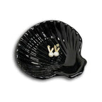 Shell Shape Ring Holder Dish, Seashell Jewelry Dish Tray, Ceramic Trinket Tray for Rings Earrings Necklaces Bracelet, Birthday Mother's Day Christmas Gift for Mom Friend Sister, 3.9", Black - color: Black