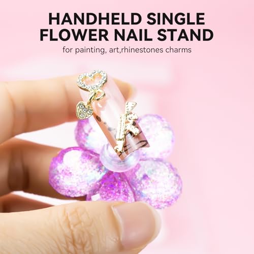Nail Stand for Press On Fake Nails Painting Display Practice, Powerful Magnetic Nail Holder for Design, Flower Nail Stand with 200 PCS Double-Sided Tapes, Nail Tools for Home Salon - color: Purple Flower, size: Medium
