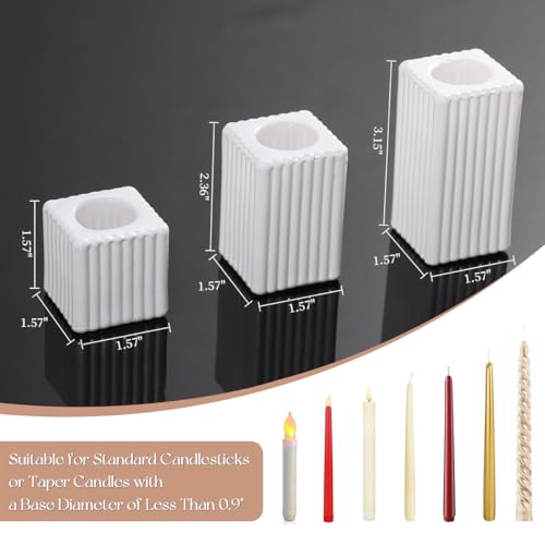 LETINE 12pcs White Vertical Stripe Glass Candlestick Holders - Chic Taper Candle Sticks Holder Set for Elegant Dining & Home Decor - Ideal for Wedding Centerpieces, Parties, and Celebrations - color: White