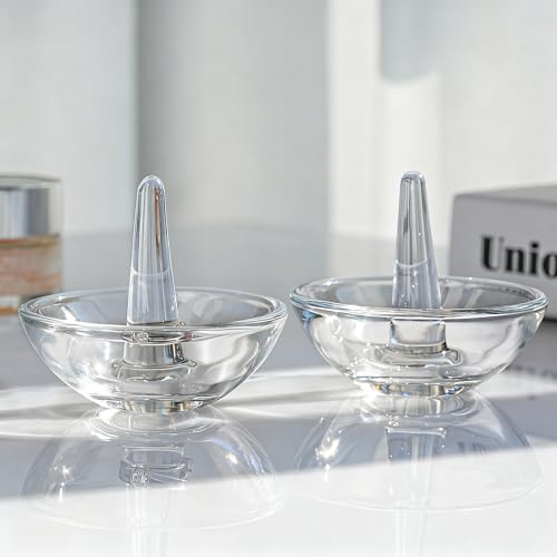 H&D HYALINE & DORA 2 Pack Round Glass Jewelry Dish Jewelry Tray Ring Dish Birthday Holiday Gifts for Women Mom(3.1 Inch) - color: round shaped 3.1in-2pcs
