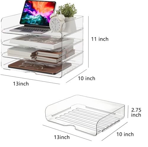 DCA Large Capacity Desk Organizer, 4 Tier Paper Organizer, File Organizer for Desk, Stackable Paper Tray for Office, Home and School