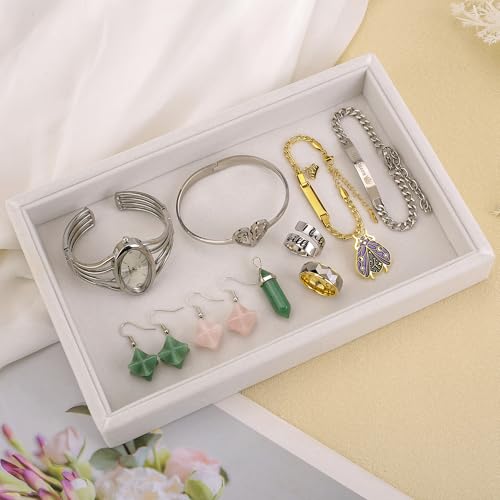Mornajina 9" x 5.7" Velvet Jewelry Tray Jewelry Display Tray, Stackable Empty Plate Trays for Earrings Necklaces Bracelet Rings Display Showcase - Beige - color: Beige, size: Flat Tray 9"x5.7"