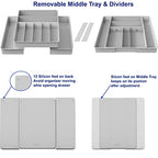 Simple Houseware Expandable Kitchen Drawer Flatware Organizer, Gray – Adjustable Cutlery Tray with 9 Compartments for Utensils and Silverware - color: Gray