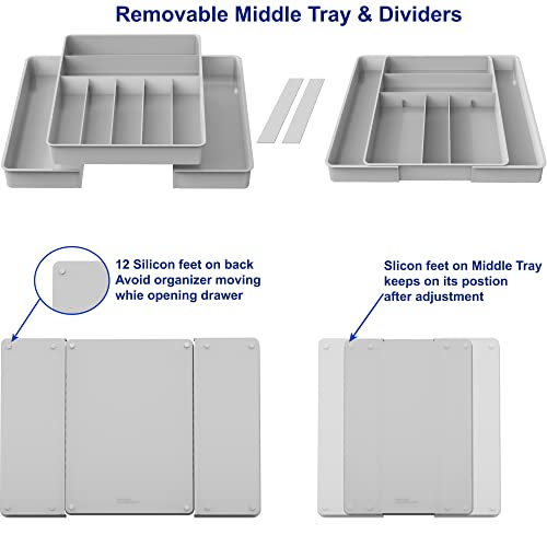 Simple Houseware Expandable Kitchen Drawer Flatware Organizer, Gray – Adjustable Cutlery Tray with 9 Compartments for Utensils and Silverware - color: Gray