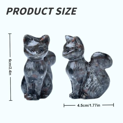Natural Flame Stone Crystal Cat Statue 2.4 Inch - Handmade Healing Sculpture, Lucky Guardian Pocket Statue for Reiki Meditation, Office & Home Decoration Gift - color: Flame Stone