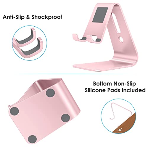 OMOTON Upgraded Aluminum Cell Phone Stand for Desk, C1 Durable Cellphone Dock with Protective Pads, Smart Stand Designed for iPhone17, 16/15/14/13 Pro Max Air, iPad mini, Android Phones,Rose Gold - color: Rose Gold